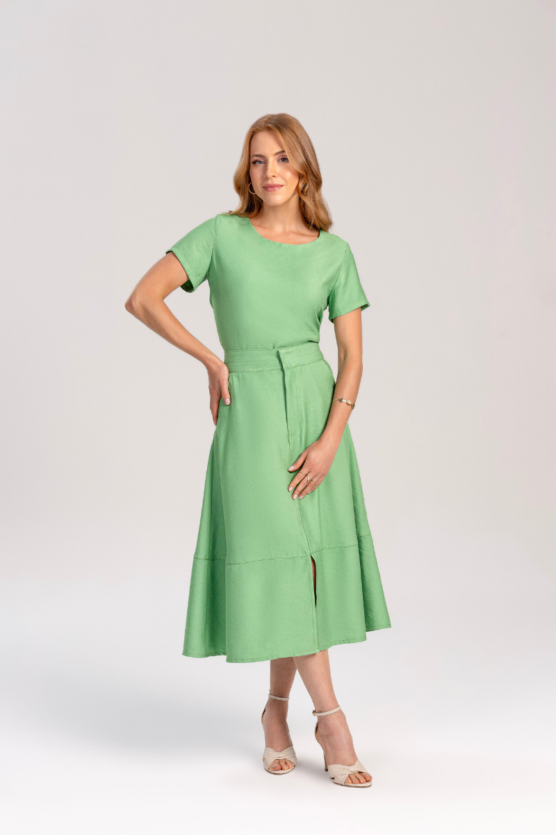 Conjunto Midi Alfaiataria Verde com Recortes e Fenda