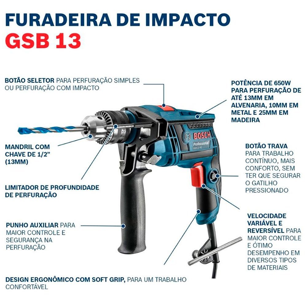 Furadeira De Impacto 1/2" Profissional 650W GSB13RE