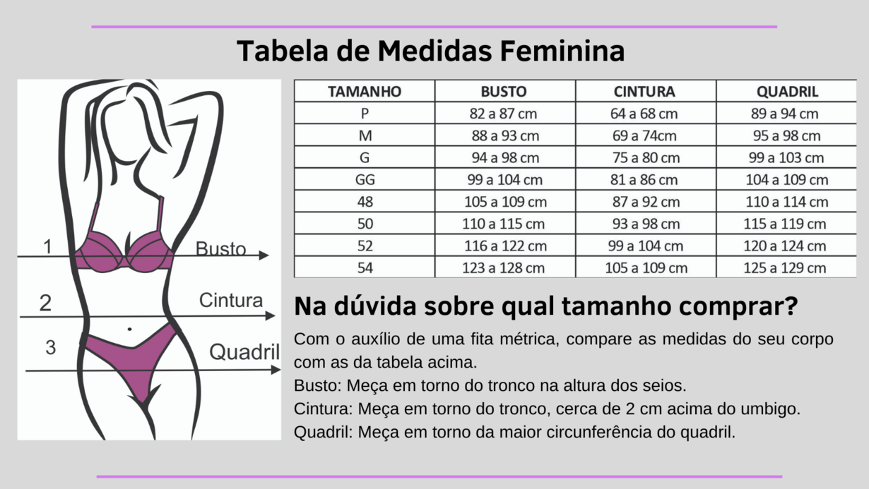 Tabela de medidas Tabela de Medidas