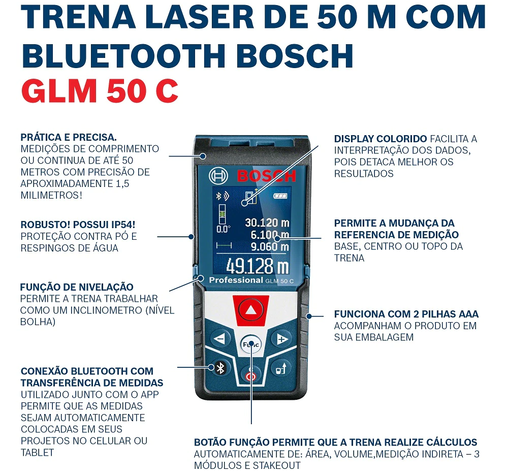 Trena Laser 50 Metros com Bluetooth Bosch GLM 50 C DESC