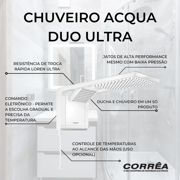 Chuveiro Ducha Elétrico Acqua Duo Ultra Branco 220V 7800w