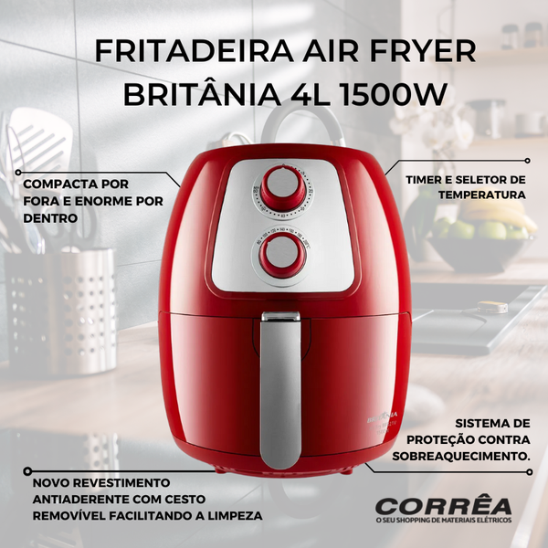 Fritadeira Air Fryer Britânia 4L 1500W BFR21V Vermelho