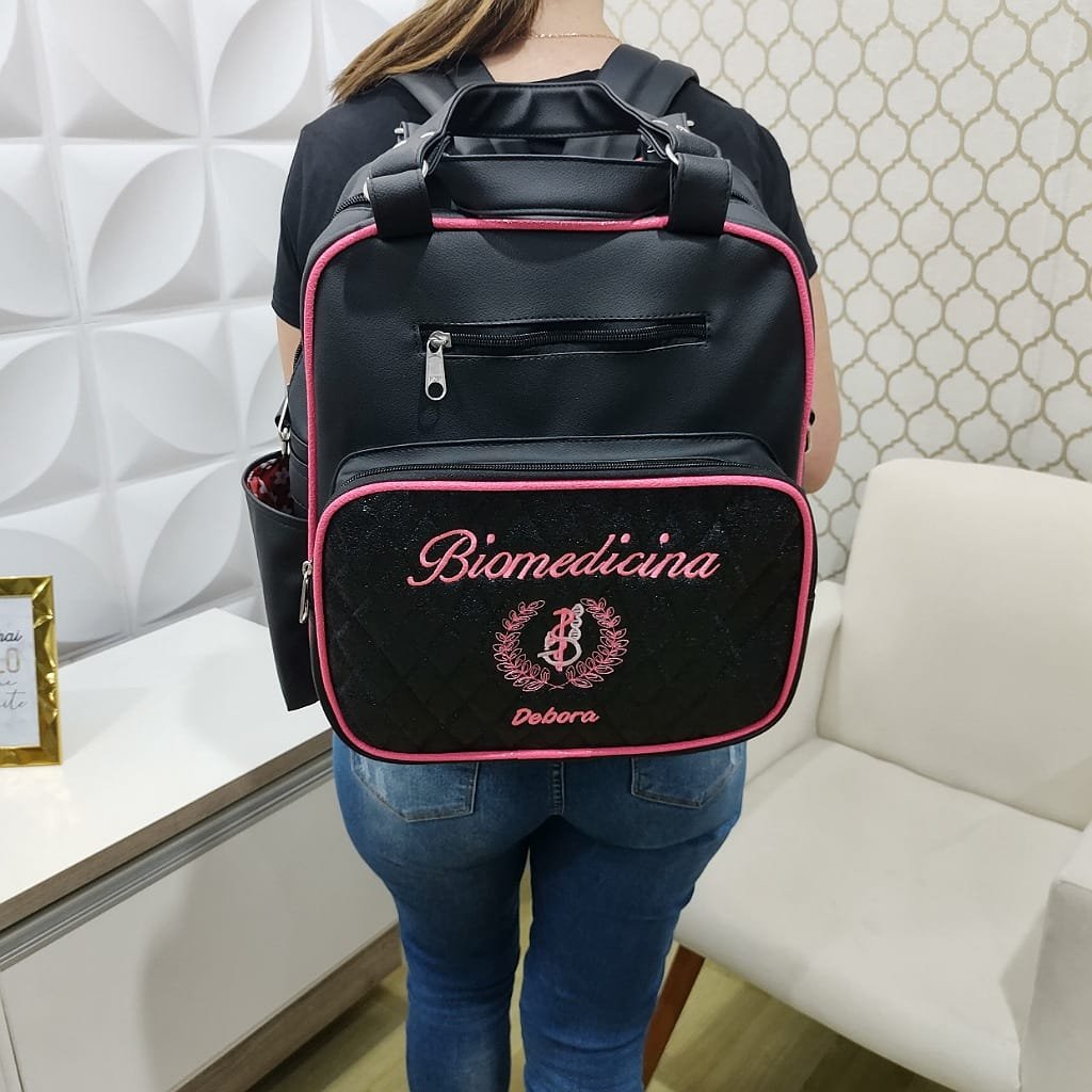 Bolsa/Mochila Multifuncional Personalizada Curso Biomedicina Preto/Pink ...