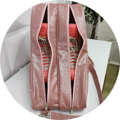 Bolsa Porta Patins Personalizada Shine Rosa Compartimento Duplo – Coutre Bolsas (Aberto)