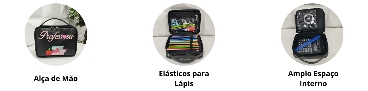 Estojo Box Grande Multifuncional Preto Personalizado Professora para lápis/materiais - Coutre Bolsas