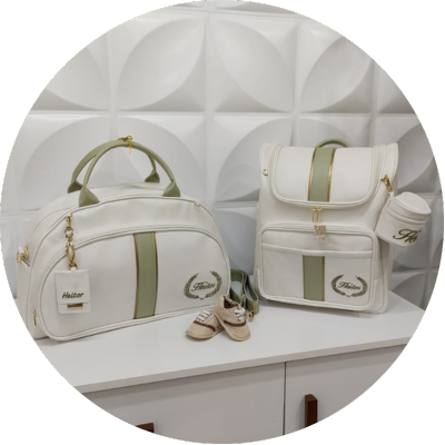 Kit Bolsa Maternidade G e Mochila Off White/Verde Coleção Luxo - Coutre Bolsas