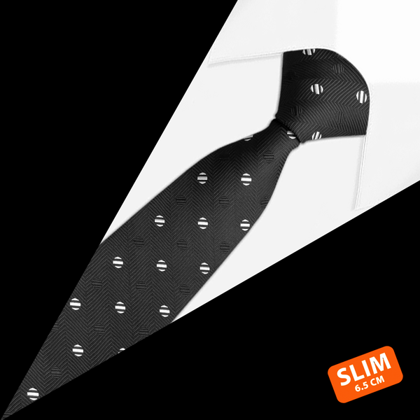 Gravata Slim Jacquard Preta e Detalhes em Branco Gravata Slim Jacquard Preta e Detalhes em Branco