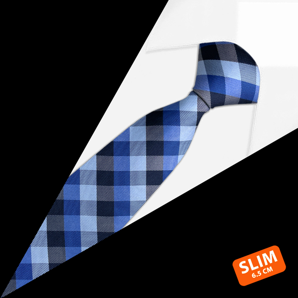 Gravata Slim Xadrez Azul Royal e Marinho Gravata Slim Xadrez Azul Royal e Marinho