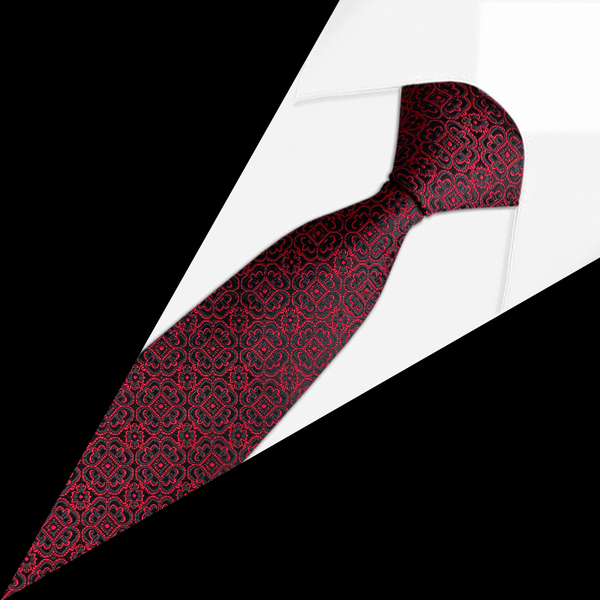 Gravata Jacquard Preta e medalhões em Vermelho Gravata Jacquard Preta e medalhões em Vermelho
