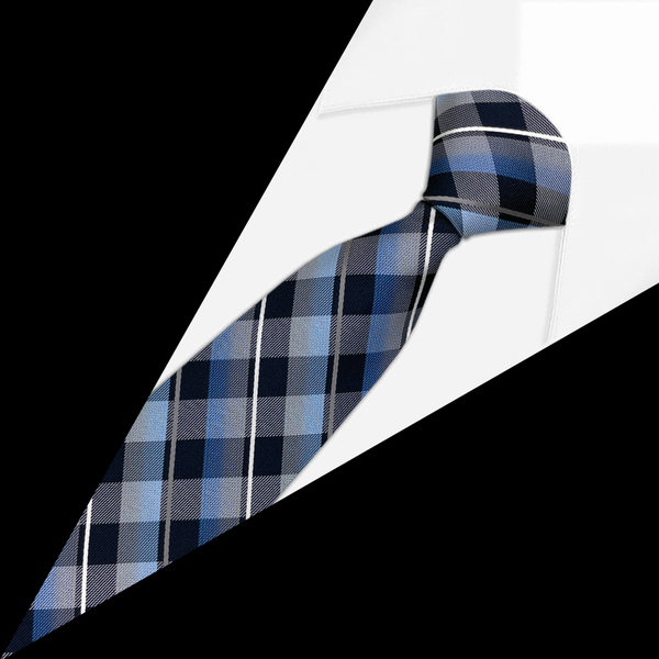 Gravata Xadrez Azul Royal e listras em Branco e Cinza Gravata Xadrez Azul Royal e listras em Branco e Cinza