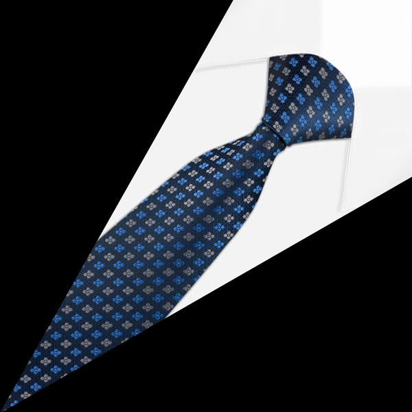Gravata Jacquard Azul Marinho e detalhes em Royal e Cinza Gravata Jacquard Azul Marinho e detalhes em Royal e Cinza