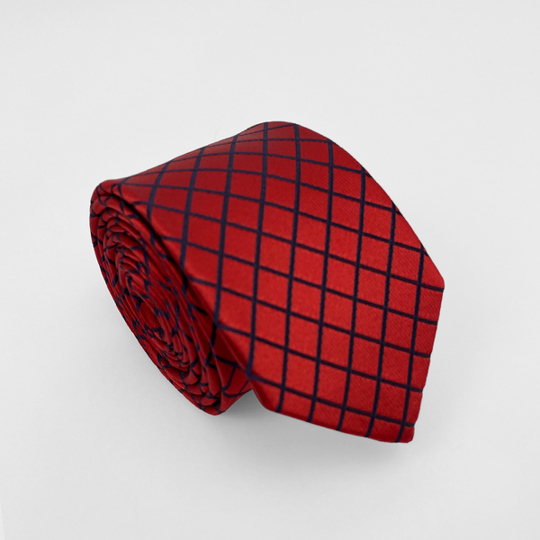 Gravata Xadrez Slim Vermelha - 960 Fios - DF Gravatas