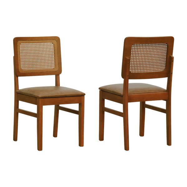 kit 2 cadeiras lyon telinha amendoa corano marrom mescla