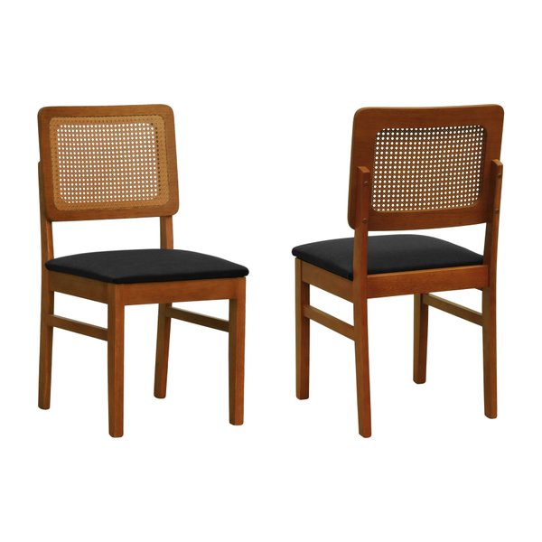 kit 2 cadeiras lyon telinha amendoa linho preto textura