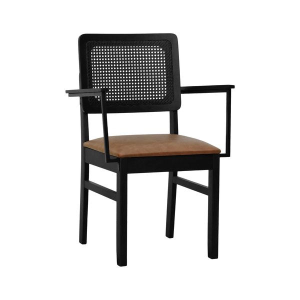 cadeira lyon preta com bracos corano marrom mescla 1