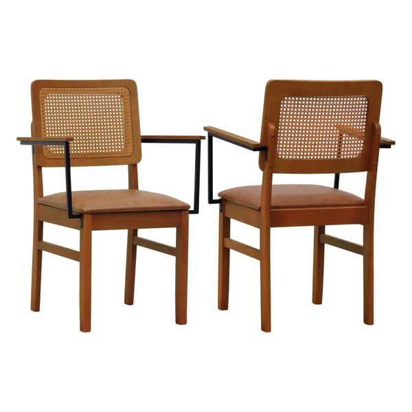 kit 2 cadeiras lyon telinha amendoa com bracos corano marrom mescla