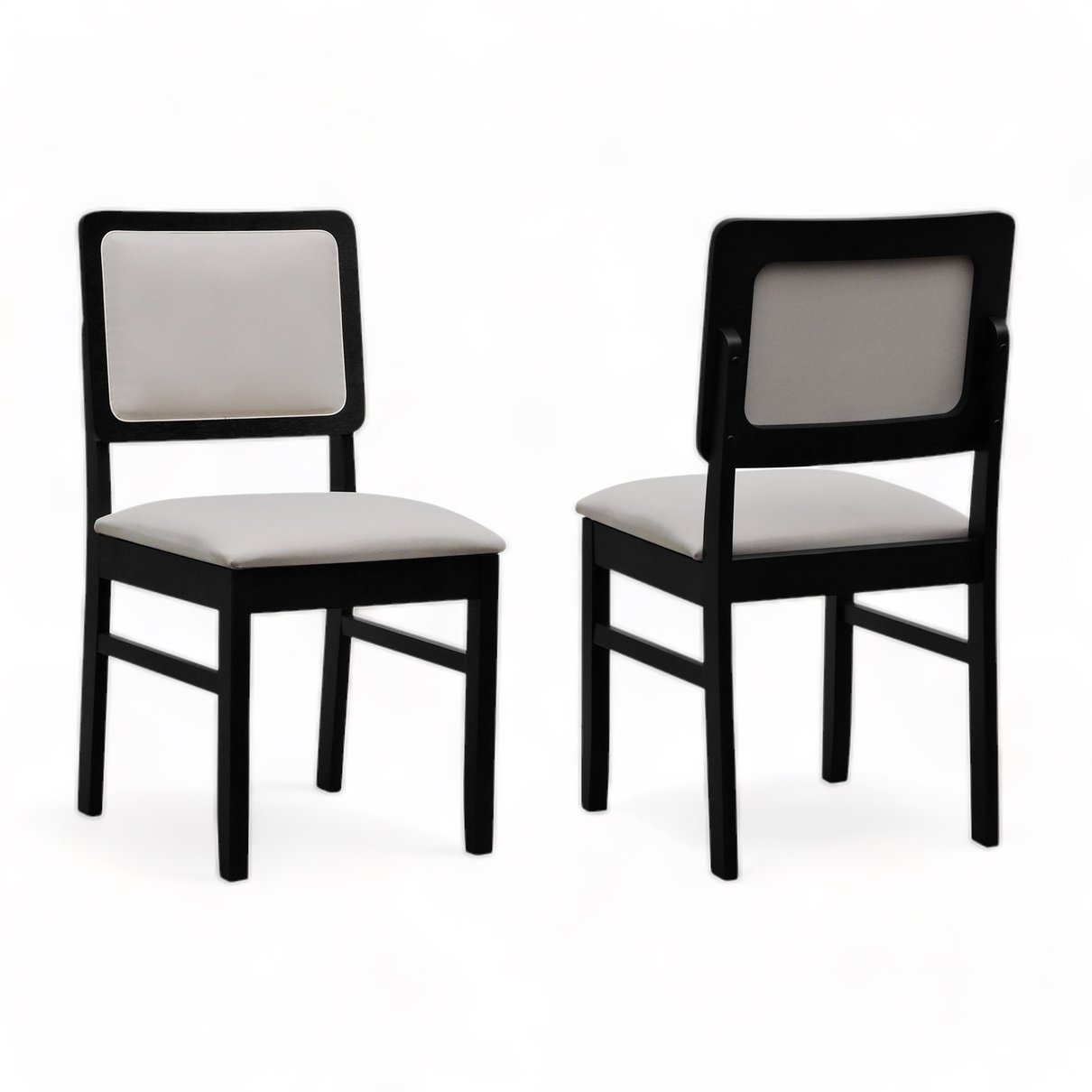 kit 2 cadeiras lyon preta encosto anatomico e assento linho bege sombra