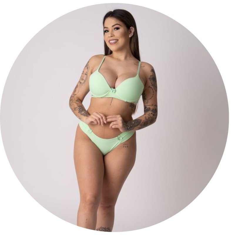 Conjunto de lingerie em renda com bojo e calcinha biquíni verde neon –  Katherine – Toda Feminina