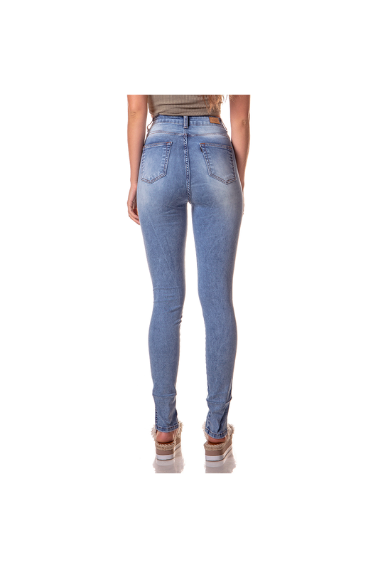 Calça Jeans Feminina Skinny Cintura Alta Recorte Frontal - DZ2742