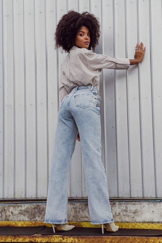 Y2k gradiente cintura alta flare jeans mulher decoração corrente