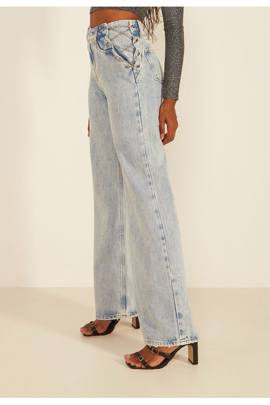 Y2k gradiente cintura alta flare jeans mulher decoração corrente