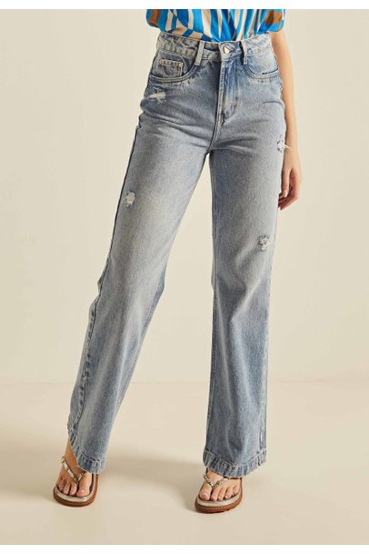 Calça Jeans Feminina Wide Leg Flare com Correntes Decorativas - DZ20075