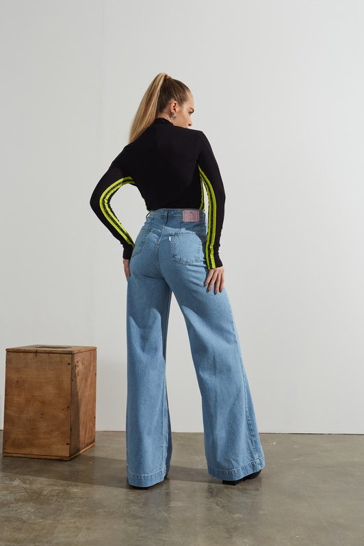 Calça Jeans Feminina Pantalona Cintura Alta - DZ20285