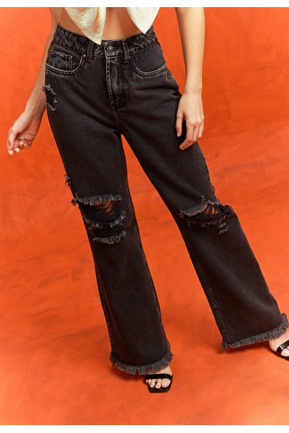 Calça Jeans Wide Leg c/Rasgos Lavagem Média – Rodrigues Moda