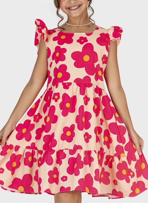 Vestido de Menina Floral Pink