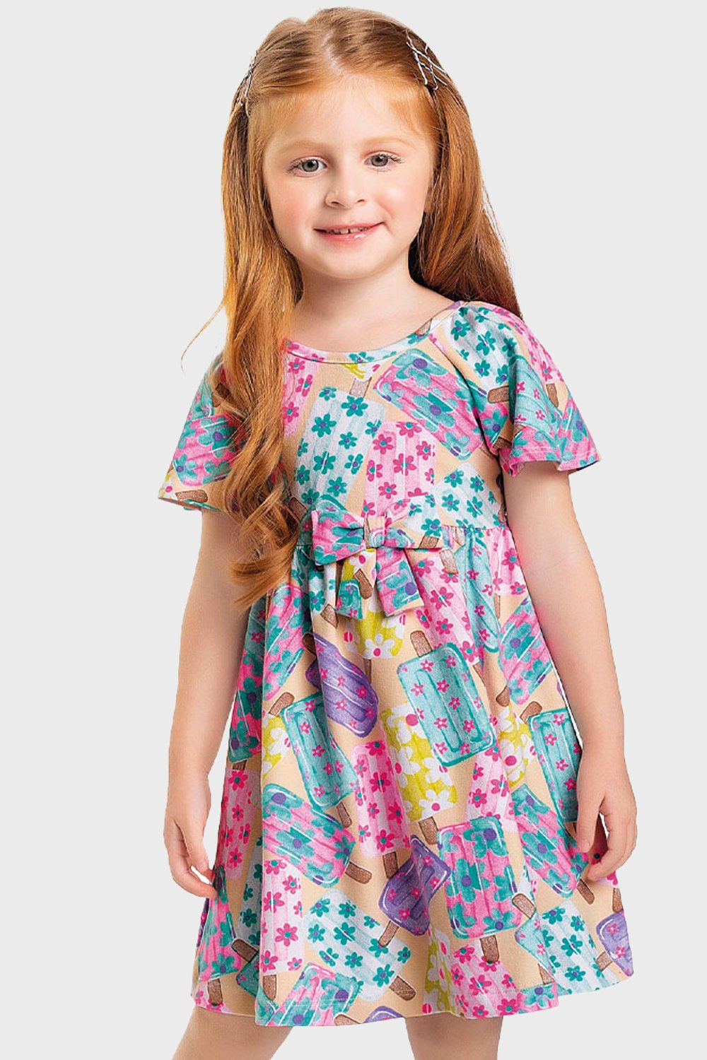 Vestido Fakini Infantil em Cotton Picolés Rosa