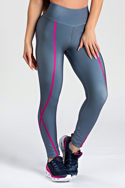 Legging Estampa Localizada Cinza Listra Pink