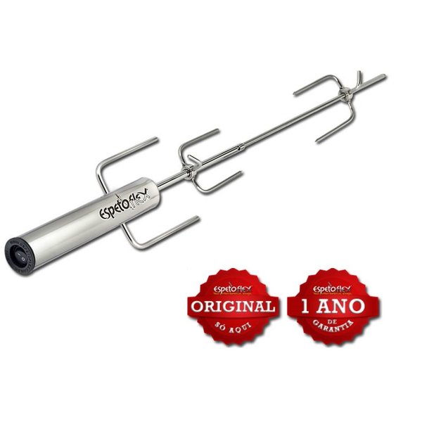 Kit 3 Espetos Giratório a Pilha Inox Regulável 50cm à 65cm - JHFER