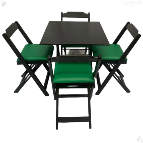 Jogo Conjunto Mesa Bar Dobrável 70x70 C/4 Cadeiras Madeira Cor Preto