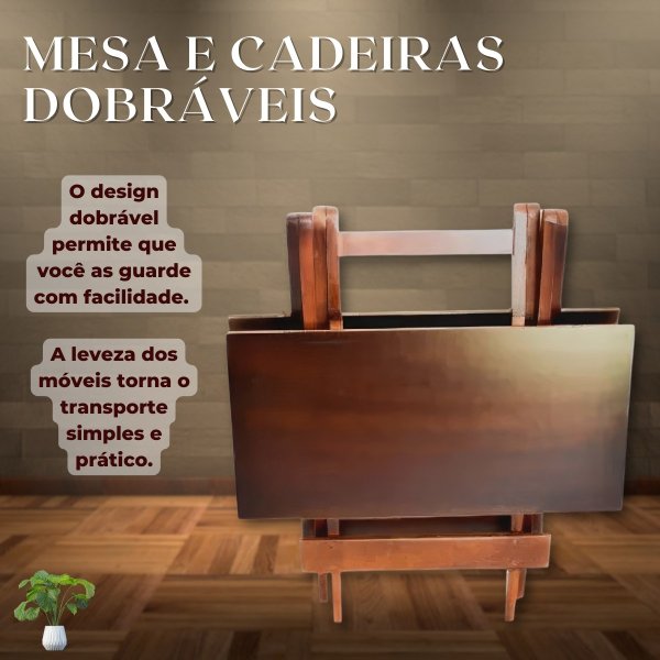 CONJUNTO DE MESA EM MADEIRA 4 CADEIRAS DOBRÁVEL IMBUIA 70X70-MADSIL - Loja  Santa Maria - A loja da sua Família