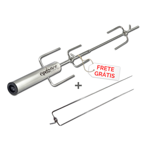 Kit 2 Espeto Giratório a Pilha Inox Regulável 50cm à 65cm - JHFER