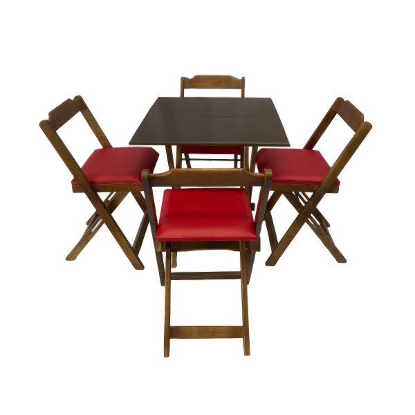 Conjunto Prático Mesa de Madeira Dobrável com 4 Cadeiras