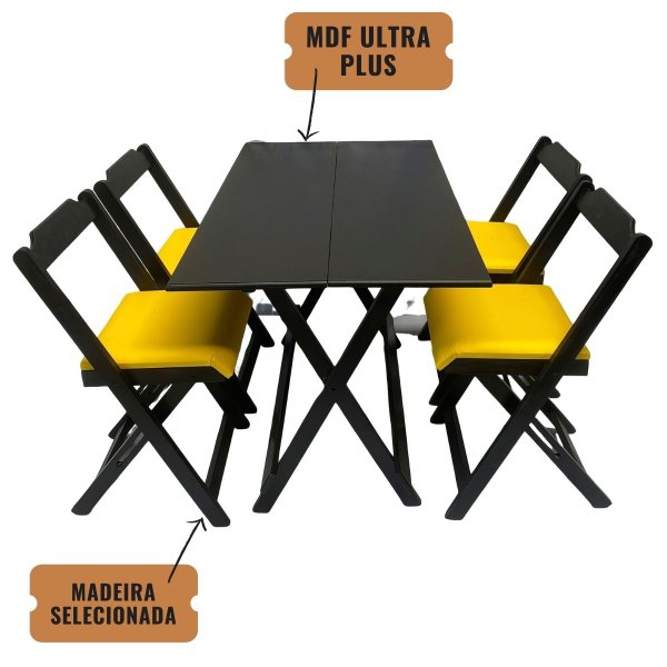 Conjunto Dobrável de Mesa 120x70 com 1 Mesa e 4 Cadeiras em