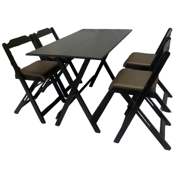 Jogo Conjunto Mesa Bar Dobrável 70x70 C/4 Cadeiras Madeira Cor Preto