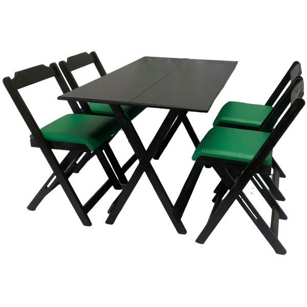 Jogo Conjunto Mesa Bar Dobrável 70x70 C/4 Cadeiras Madeira Cor Preto