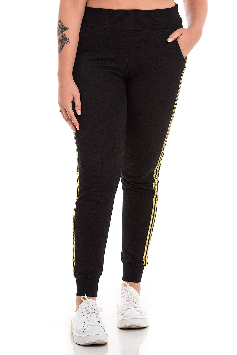 Calça moletom feminina cheap com listras