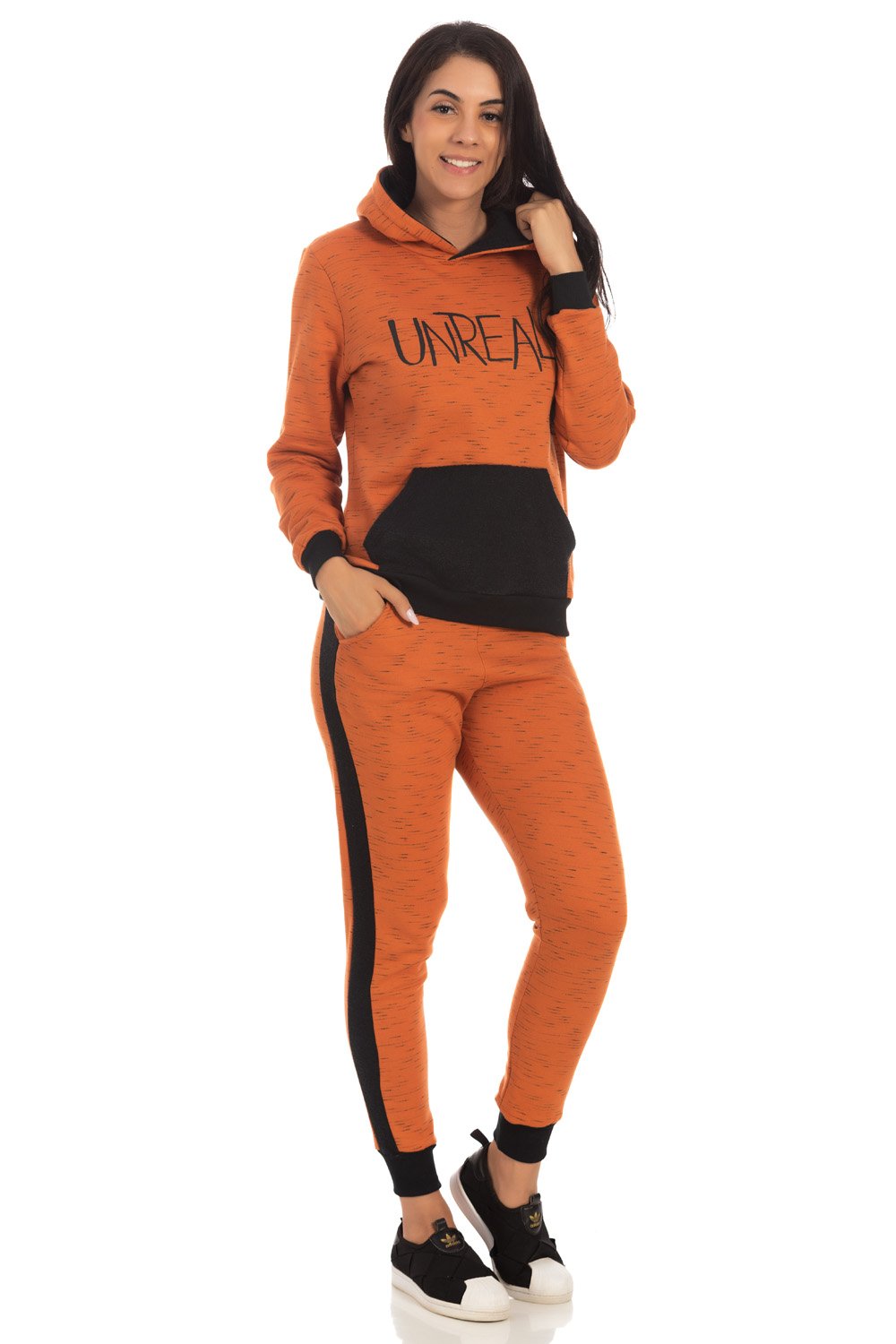 Conjunto Moleton Jet Plush Buclê Feminino Nessa Laranja