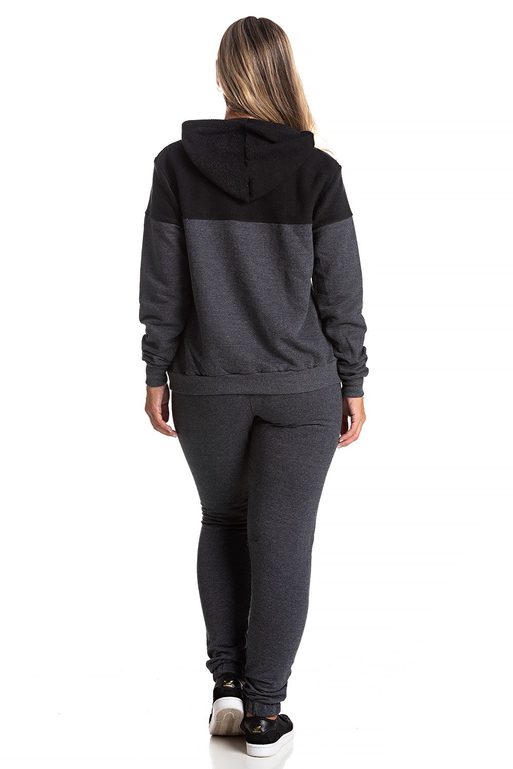 Conjunto Moleton Jeans com Plush Buclê Feminino Nanda Preto