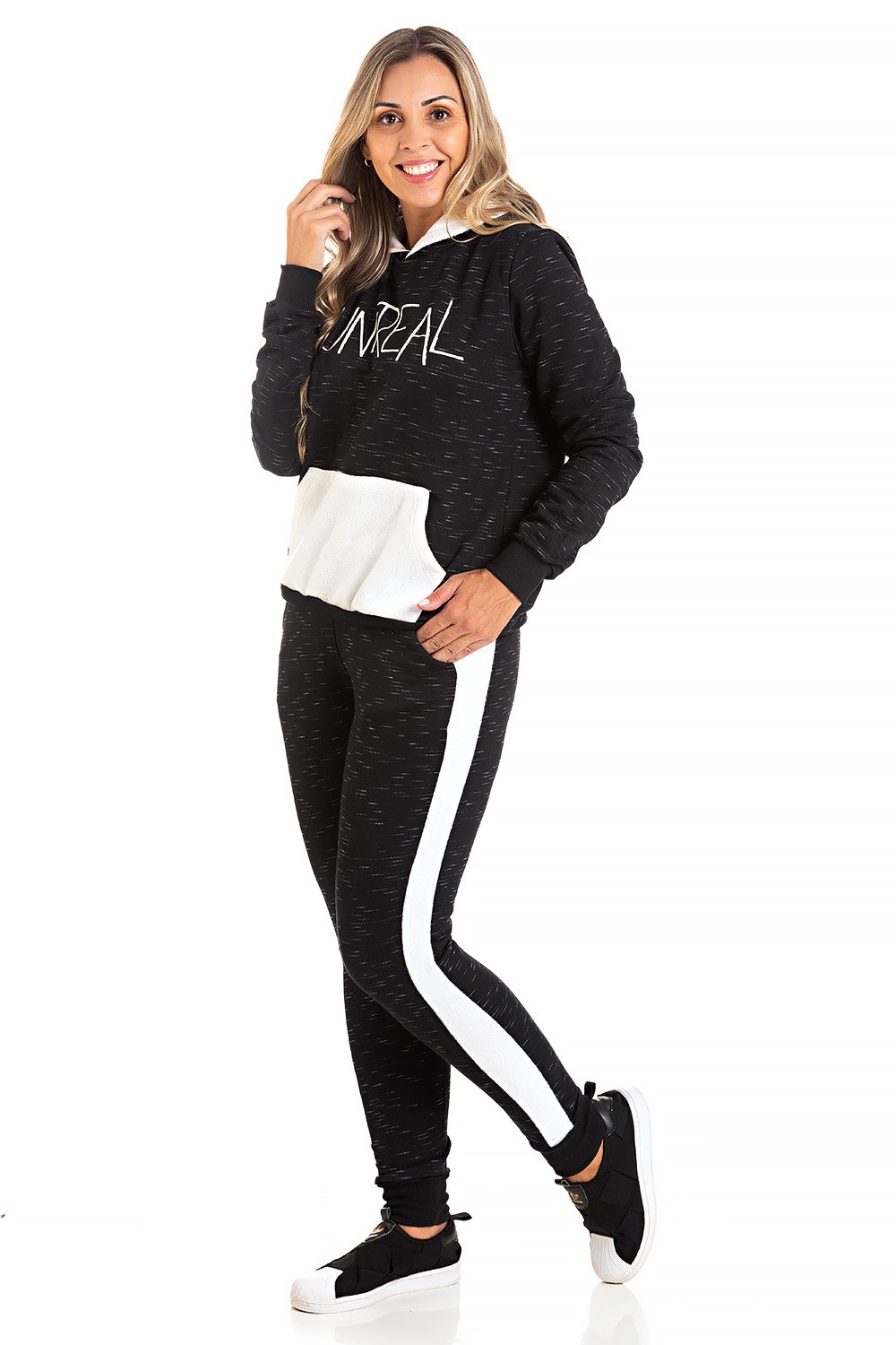 Conjunto Moleton Jet com Plush Buclê Feminino Nessa Preto