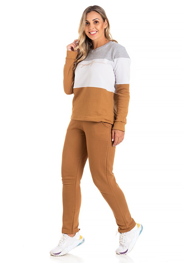 Conjunto Moleton Confort Peluciado Feminino Bella Caramelo