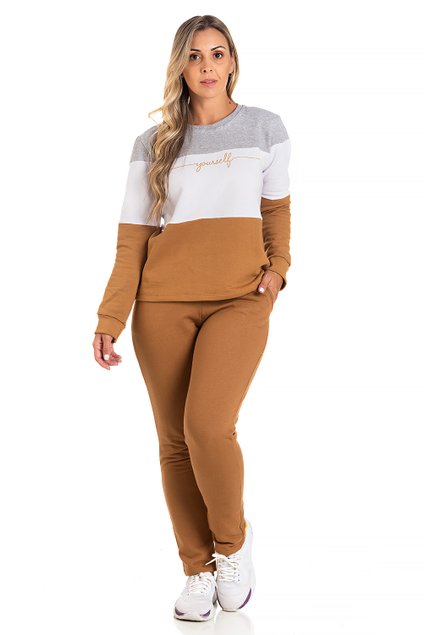 Conjunto Moleton Confort Peluciado Feminino Bella Caramelo
