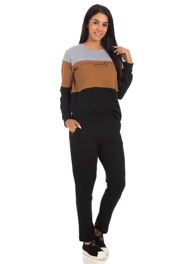 Conjunto Moleton Confort Peluciado Feminino Bella Preto