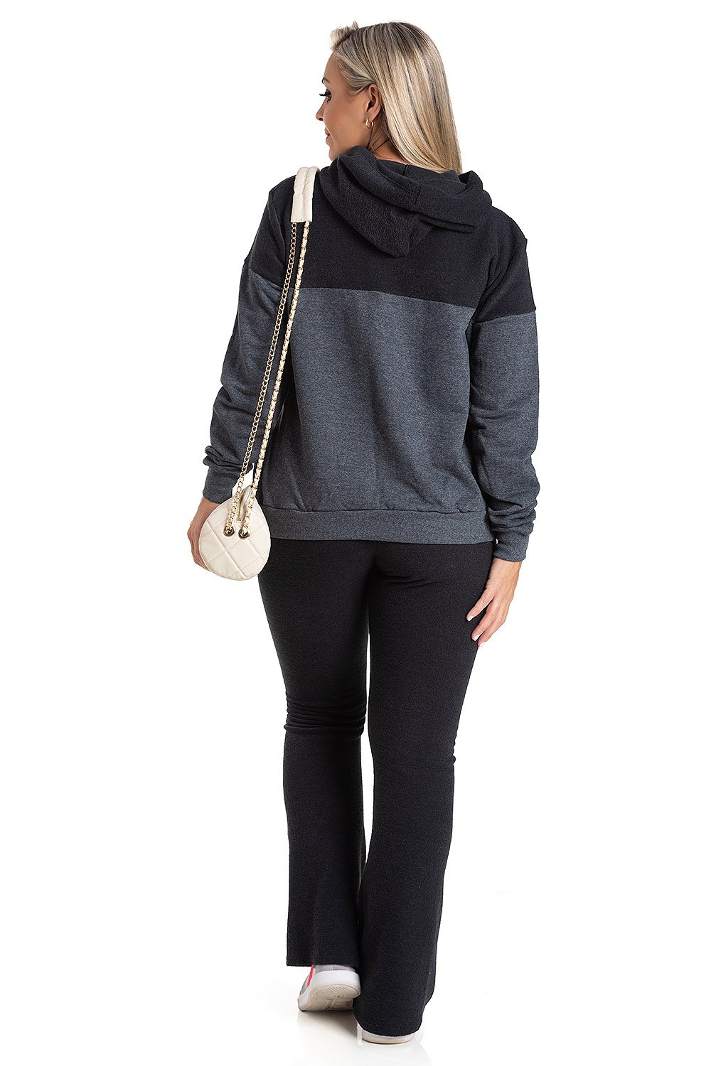 Conjunto Moleton Jeans com Plush Buclê Feminino Kelly Preto