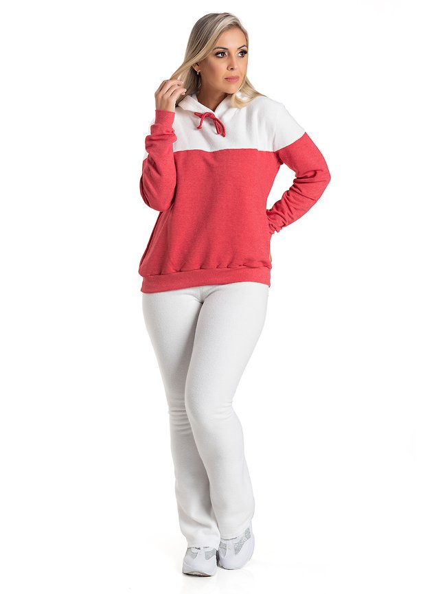 Conjunto Moleton Jeans com Plush Buclê Feminino Kelly Vermelho