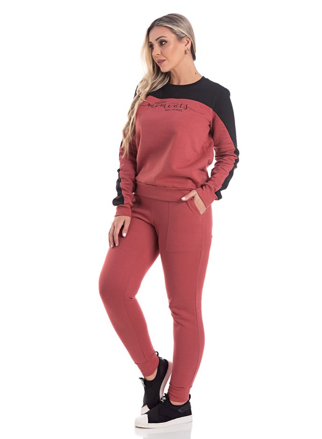 Conjunto Moleton Feminino Confort Peluciado Aurora Terracota