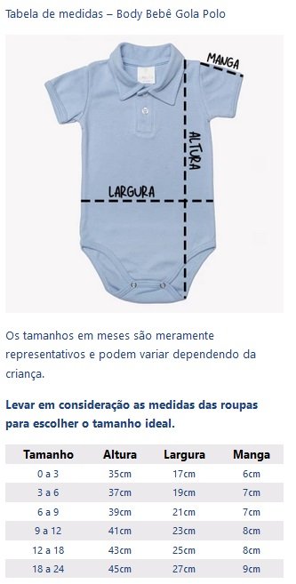 Tabela de medidas Tabela de medidas